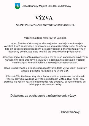 VÝZVA na preparkovanie motorového vozidla 1